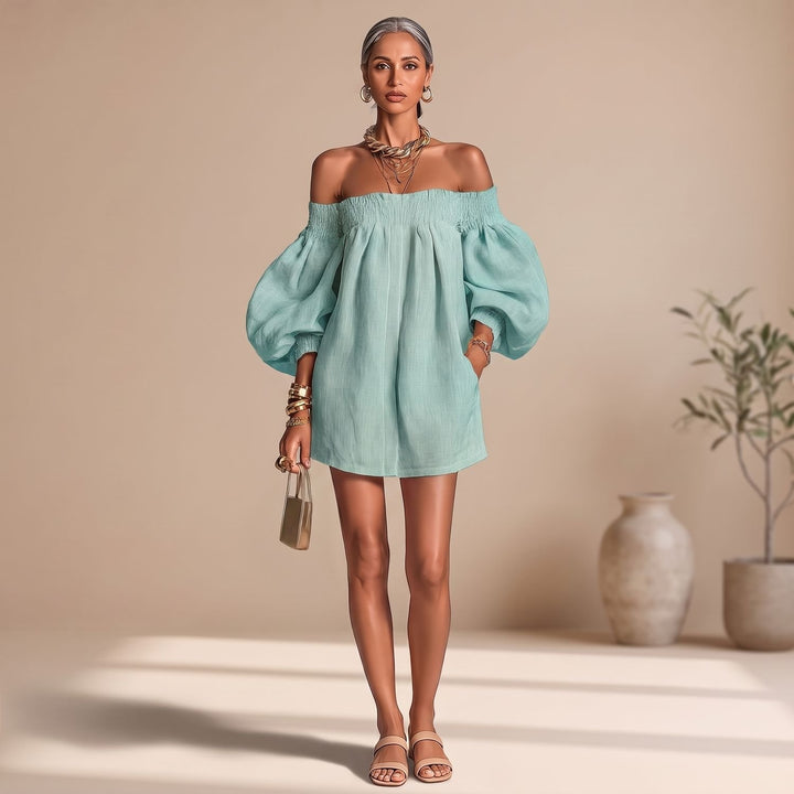 Women's Off the Shoulder Puff-Sleeve A-Line Mini Dress