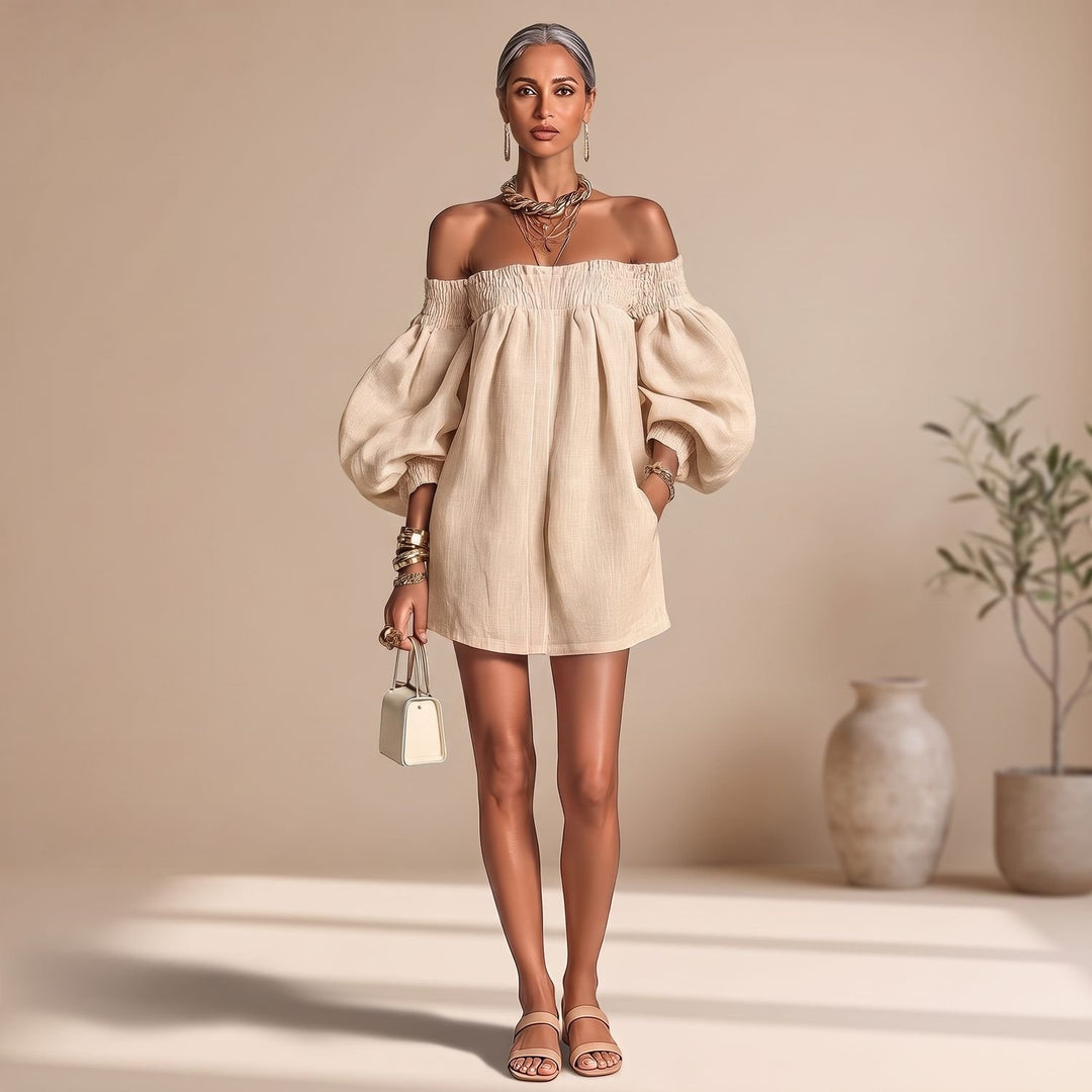 Women's Off the Shoulder Puff-Sleeve A-Line Mini Dress
