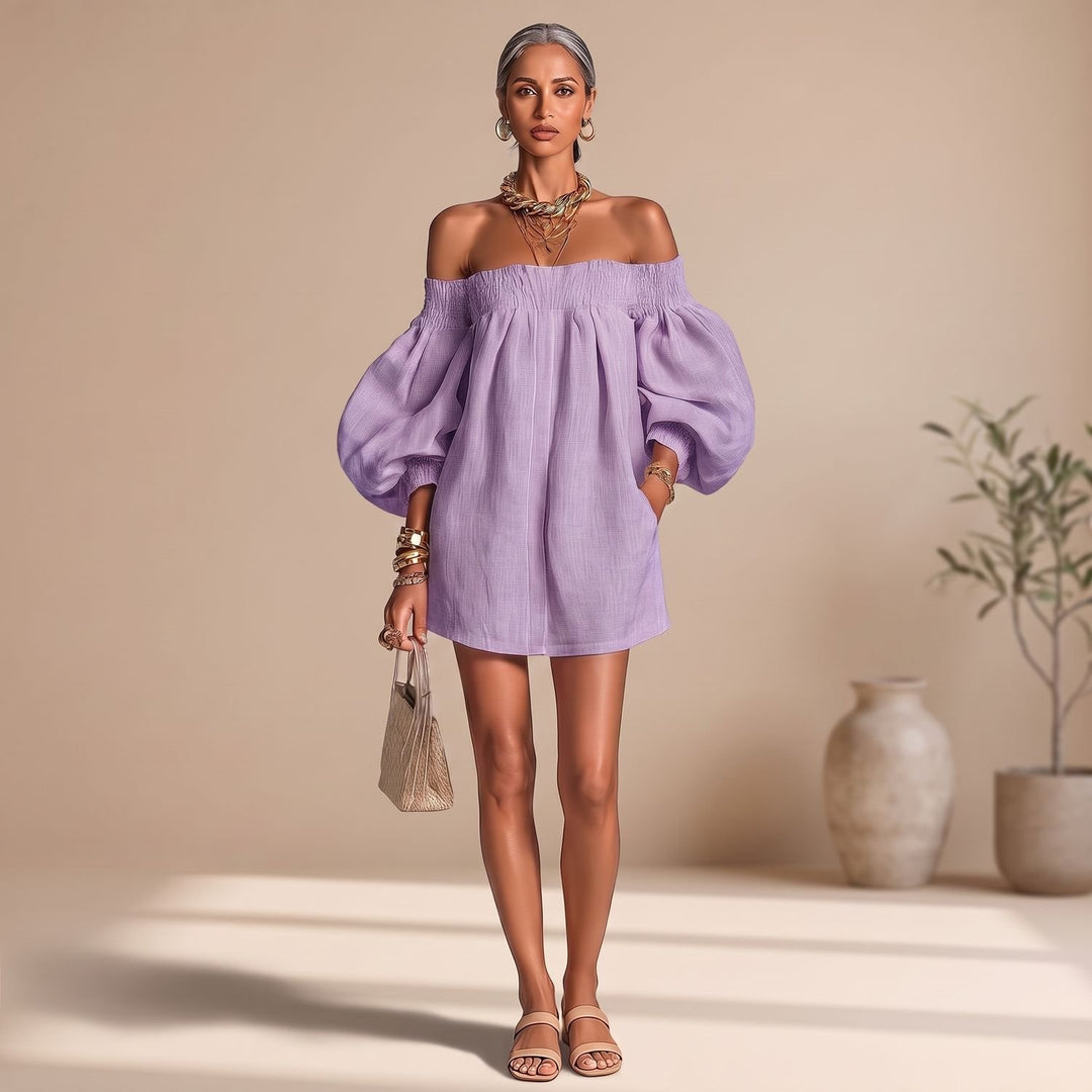Women's Off the Shoulder Puff-Sleeve A-Line Mini Dress