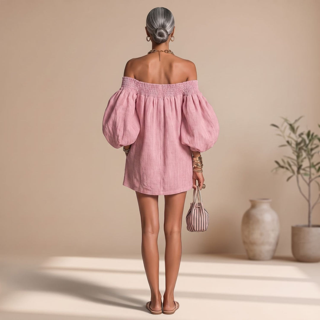 Women's Off the Shoulder Puff-Sleeve A-Line Mini Dress