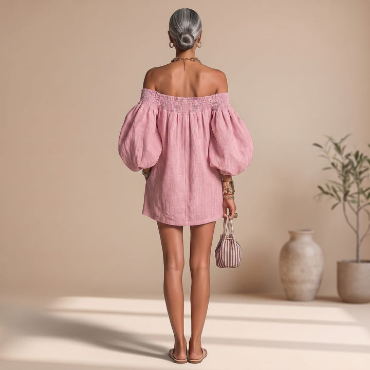 Women's Off the Shoulder Puff-Sleeve A-Line Mini Dress