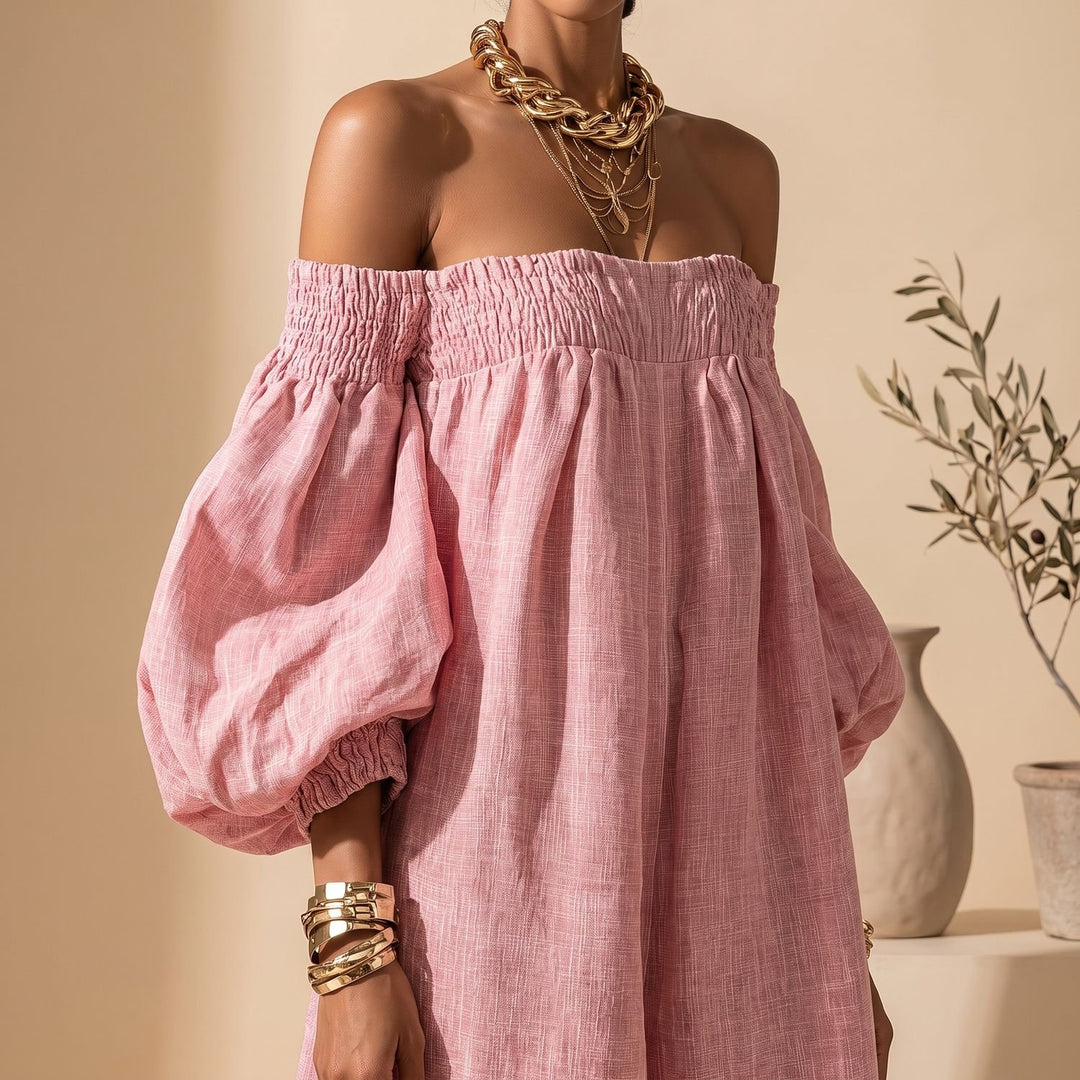 Women's Off the Shoulder Puff-Sleeve A-Line Mini Dress