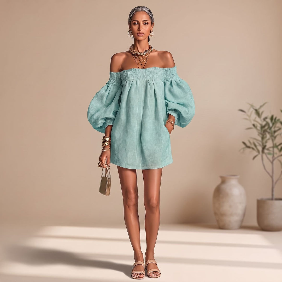 Women's Off the Shoulder Puff-Sleeve A-Line Mini Dress