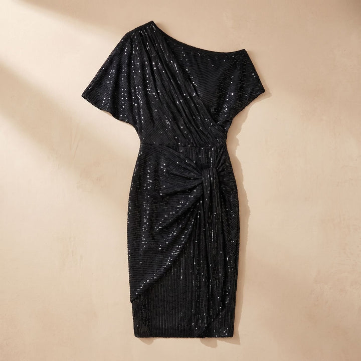 Women's One-Shoulder Draped Sequin Dress