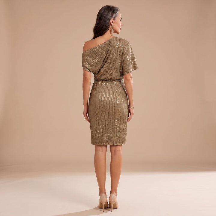 Women's One-Shoulder Draped Sequin Dress