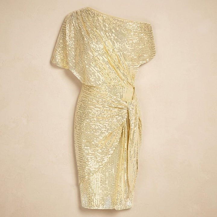 Women's One-Shoulder Draped Sequin Dress