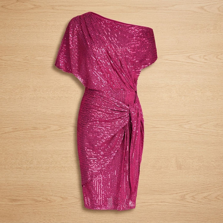 Women's One-Shoulder Draped Sequin Dress