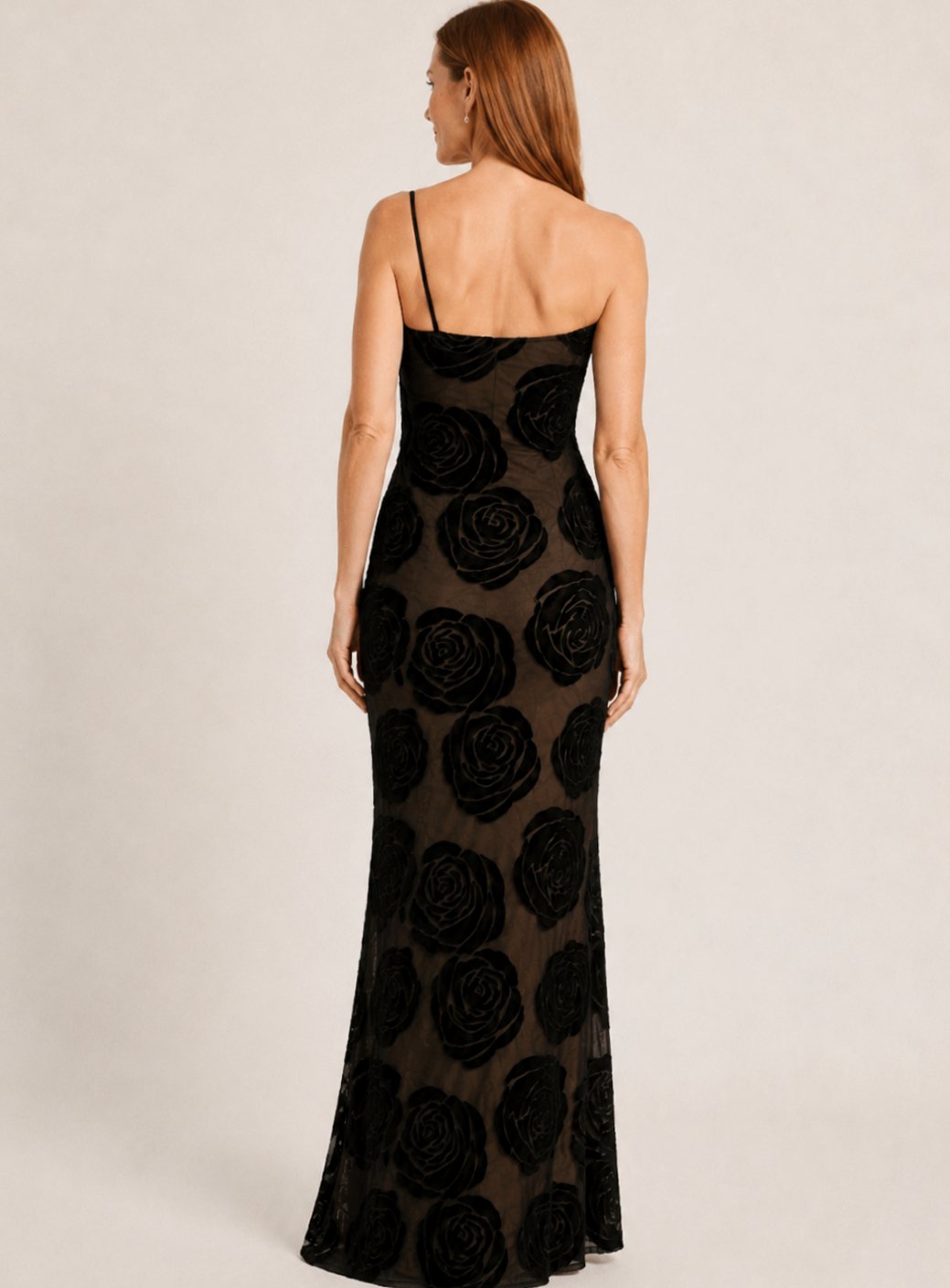 Women's One-Shoulder Floral Velvet Lace Maxi Gown