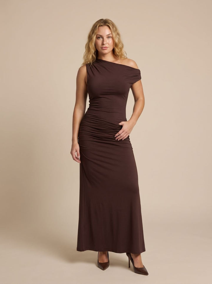 Women's One-Shoulder Ruched Bodycon Maxi Dress