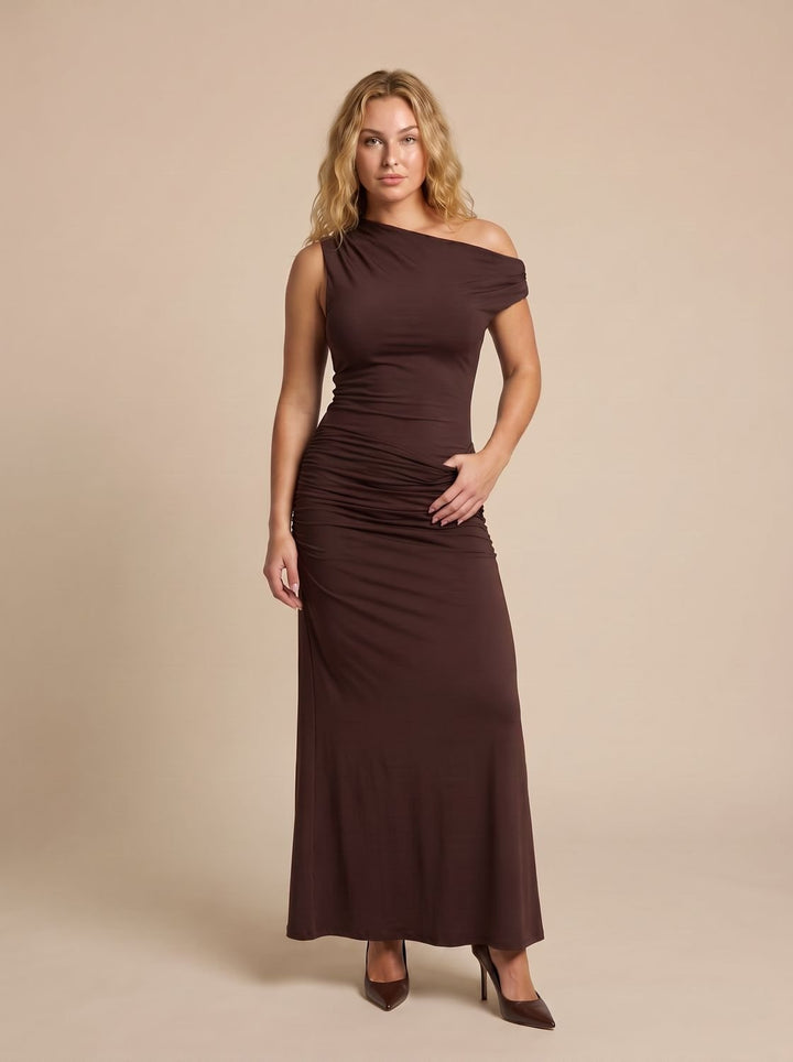 Women's One-Shoulder Ruched Bodycon Maxi Dress