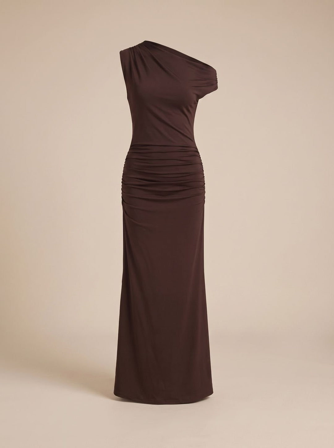 Women's One-Shoulder Ruched Bodycon Maxi Dress - Brown