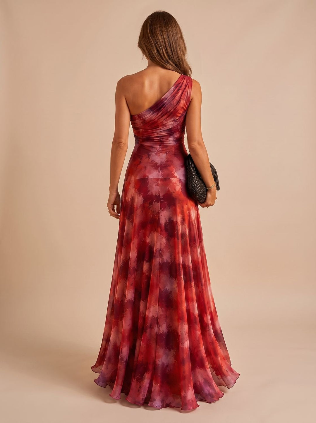 Women's One-Shoulder Ruched Flowy Maxi Dress