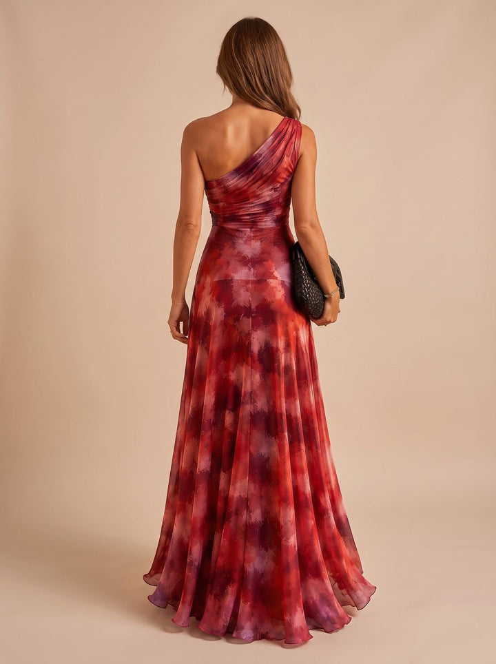 Women's One-Shoulder Ruched Flowy Maxi Dress