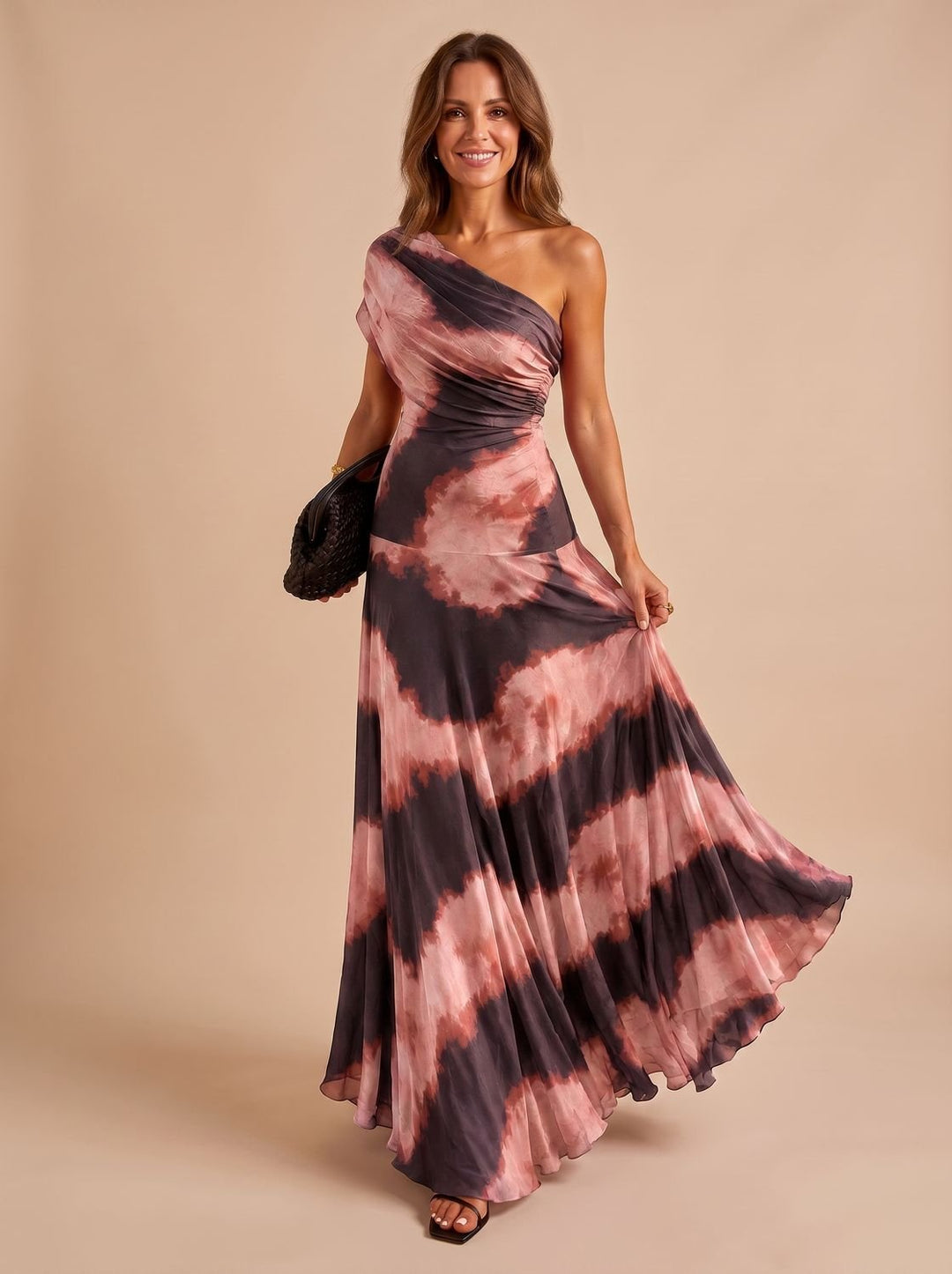 Women's One-Shoulder Ruched Flowy Maxi Dress - Purple