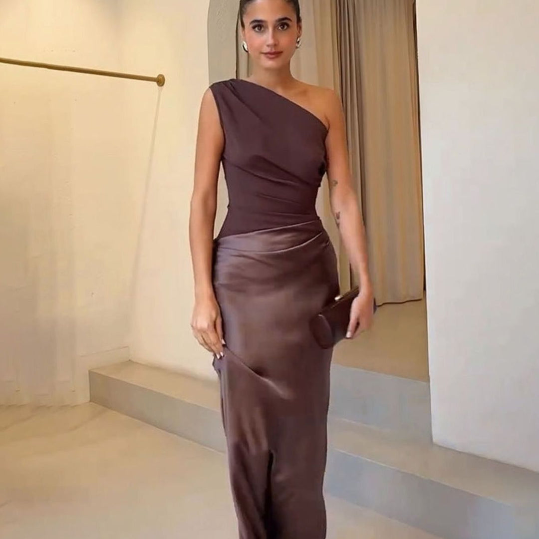 Women's One-Shoulder Ruched Maxi Evening Dress