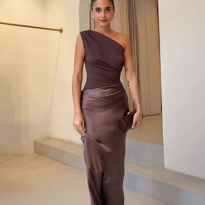 Women's One-Shoulder Ruched Maxi Evening Dress