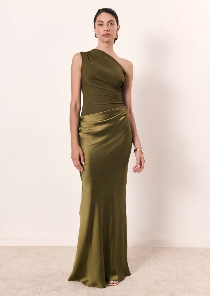 Women's One-Shoulder Ruched Maxi Evening Dress