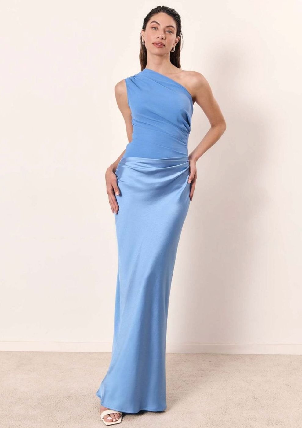 Women's One-Shoulder Ruched Maxi Evening Dress