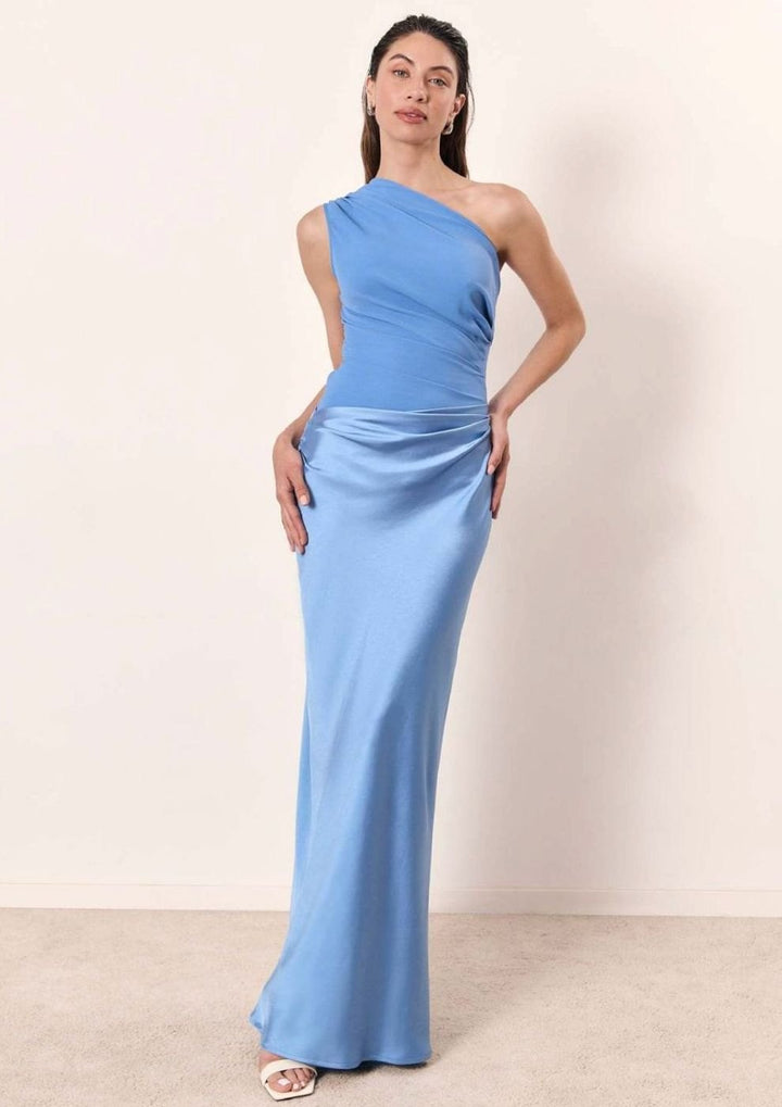 Women's One-Shoulder Ruched Maxi Evening Dress