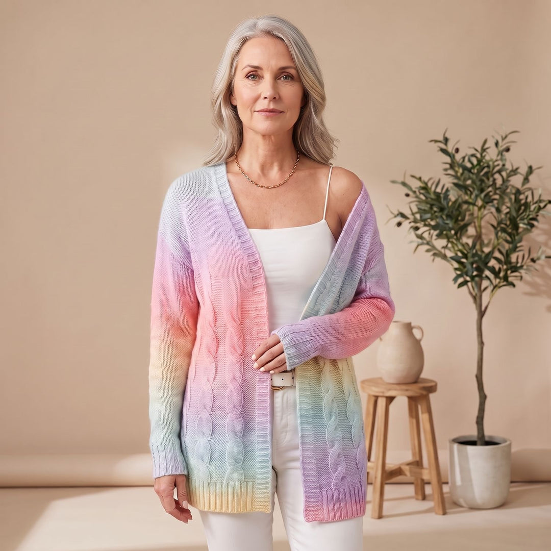 Women's Open-Front Cable Knit Cardigan Long Duster Sweater - Light Purple