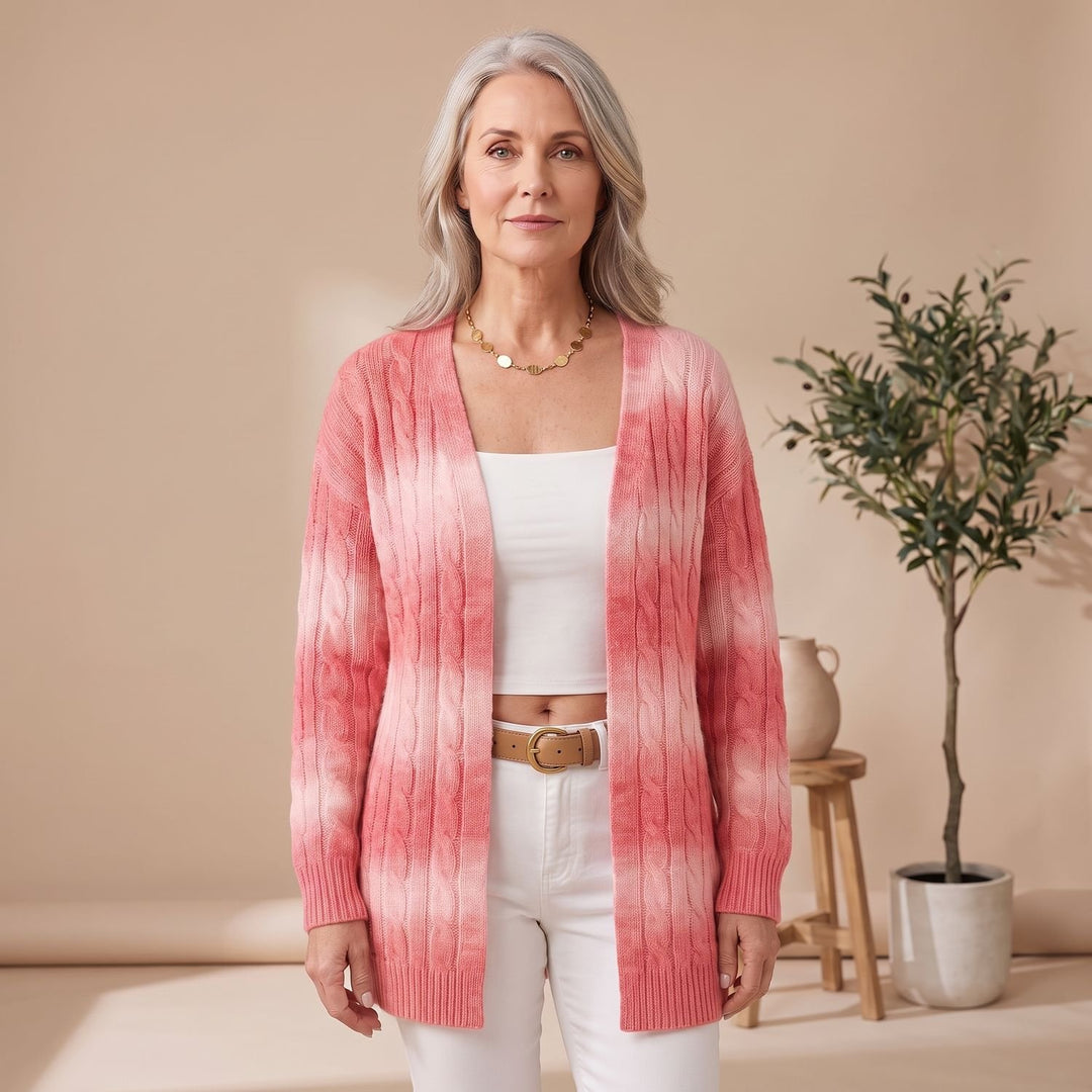Women's Open-Front Cable Knit Cardigan Long Duster Sweater - Pink
