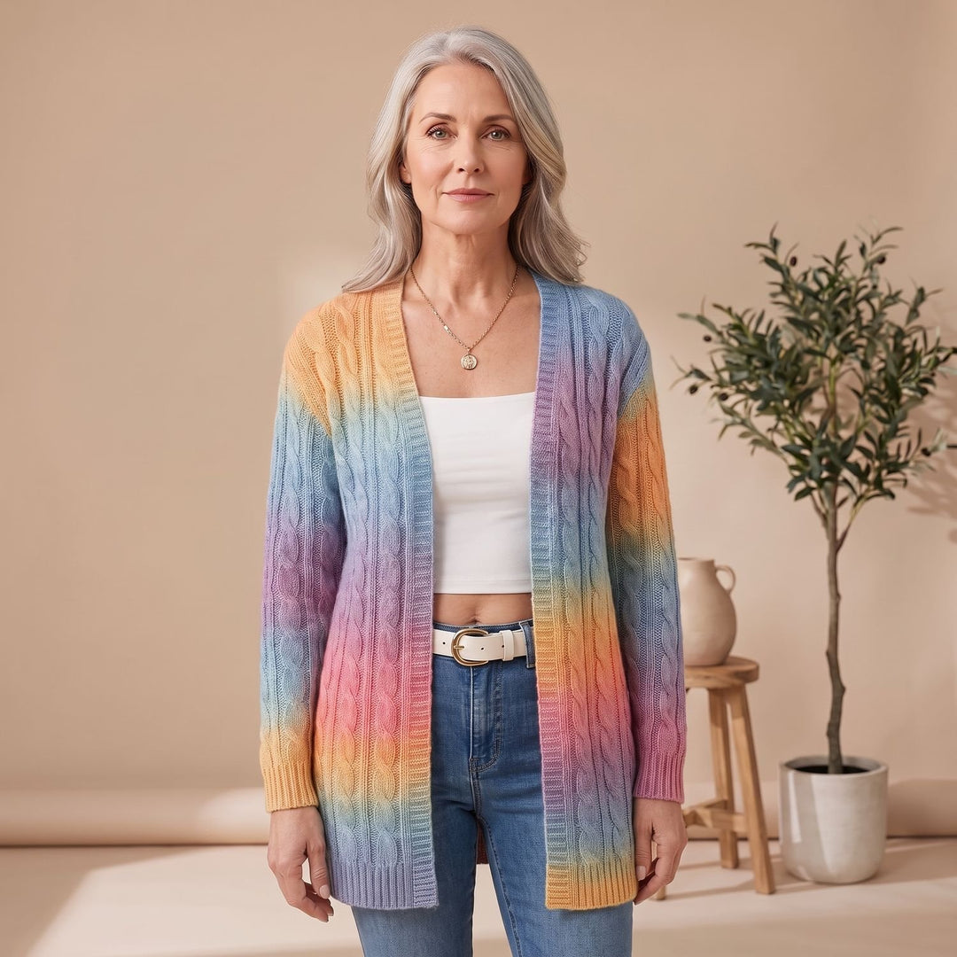 Women's Open-Front Cable Knit Cardigan Long Duster Sweater - Blue