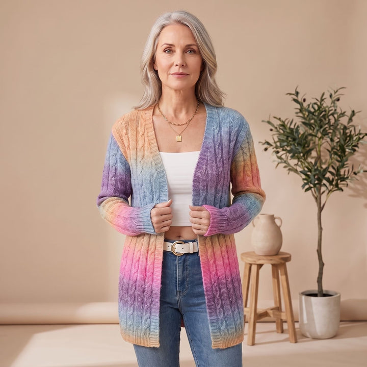 Women's Open-Front Cable Knit Cardigan Long Duster Sweater