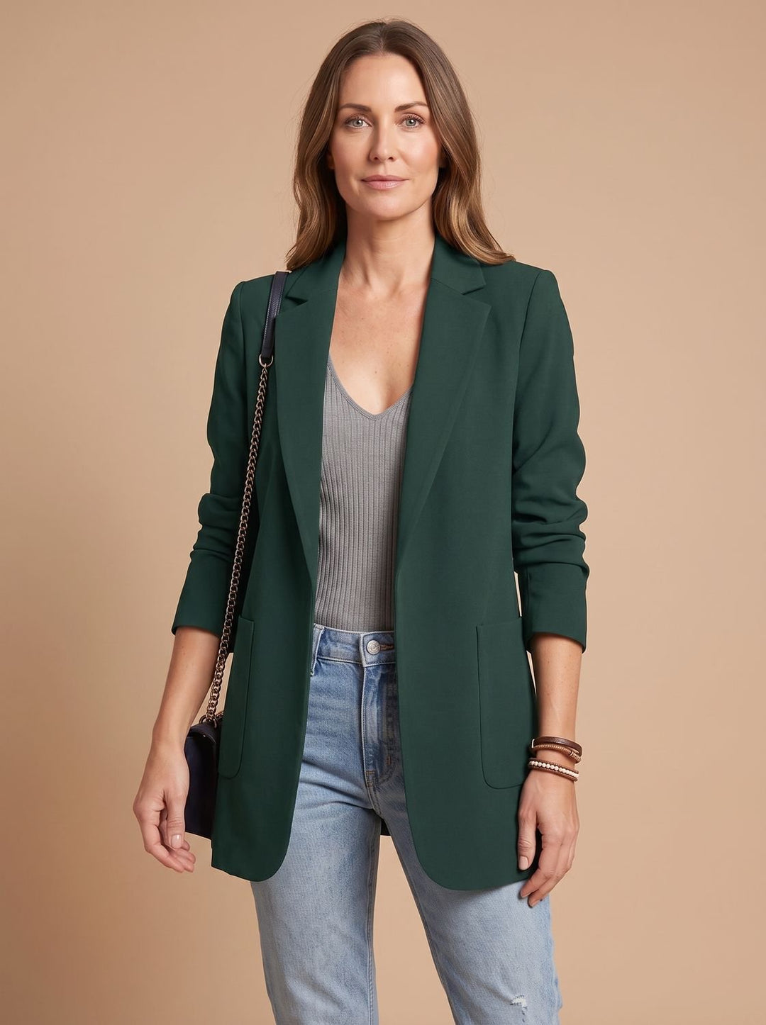Women's Open-Front Lapel Long-Sleeve Casual Smart Blazer