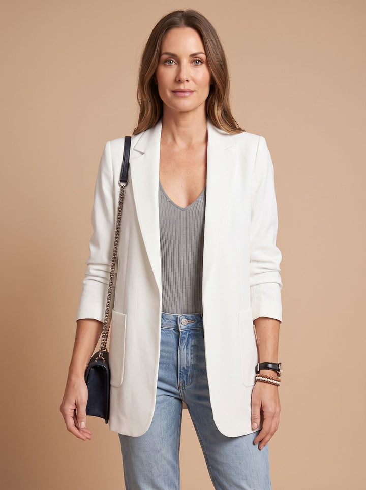 Women's Open-Front Lapel Long-Sleeve Casual Smart Blazer - White