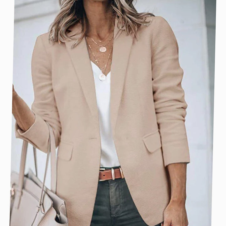Women's Open Front Long Sleeve Work Blazer - Light Brown