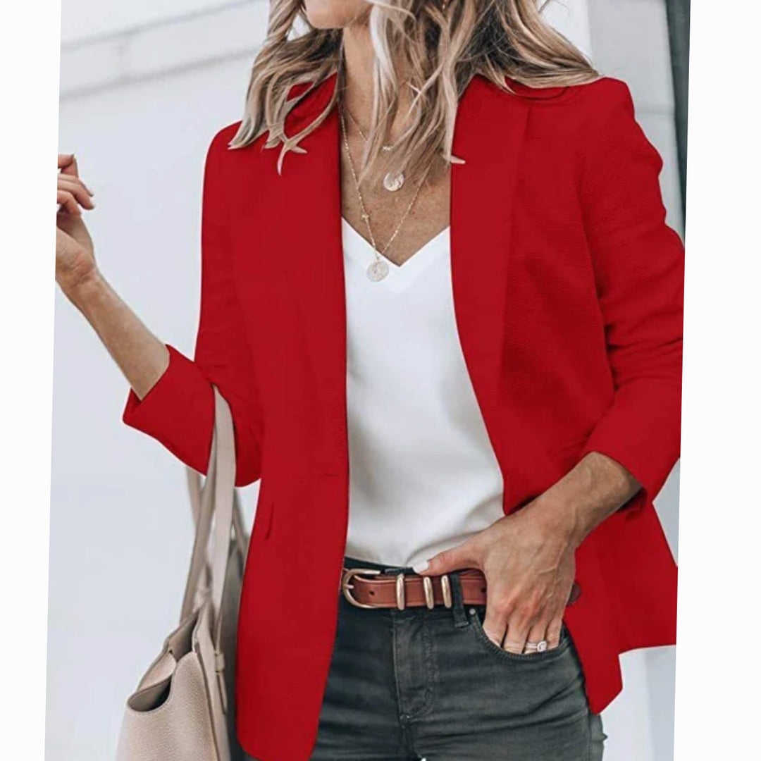 Women's Open Front Long Sleeve Work Blazer - Red