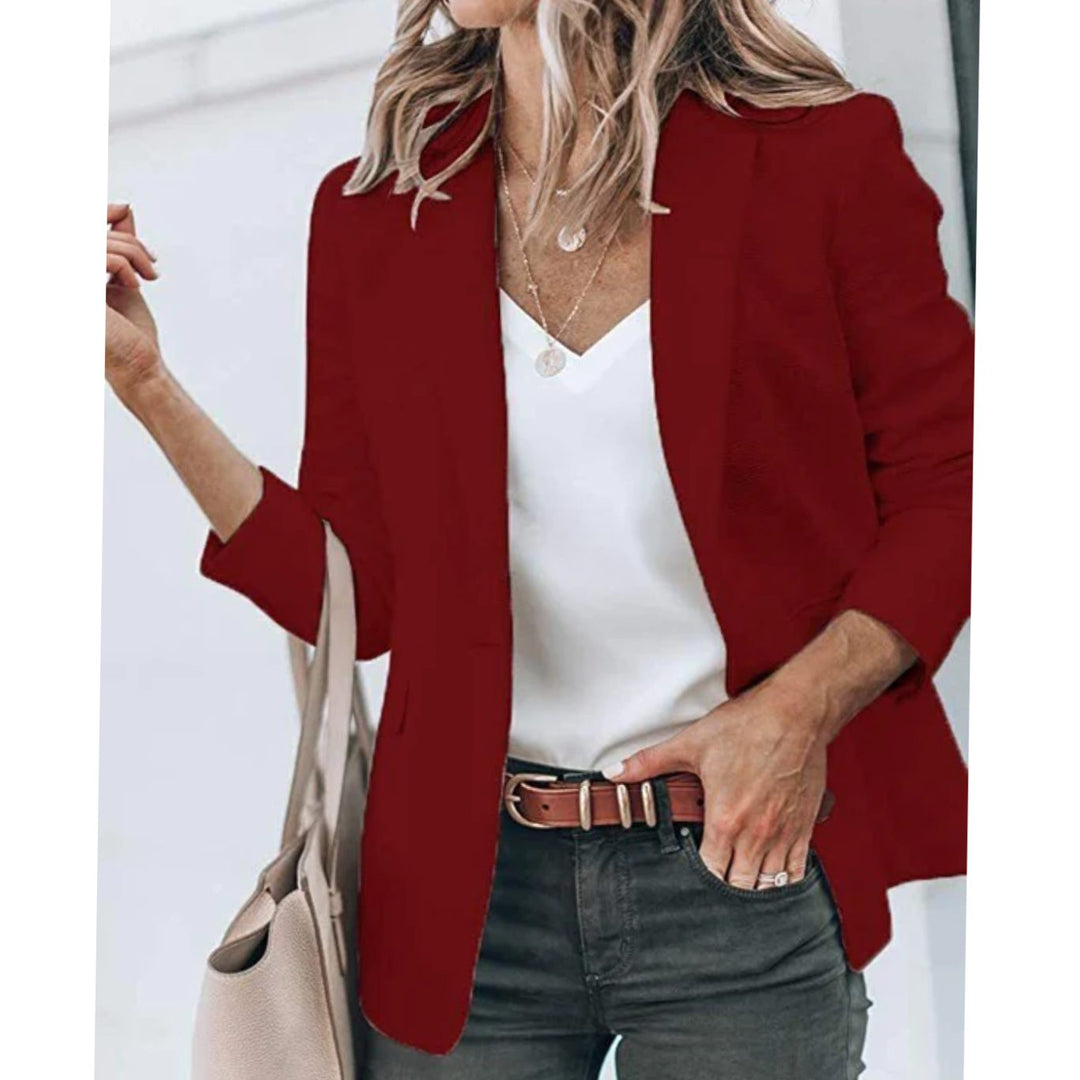 Women's Open Front Long Sleeve Work Blazer - Red Wine