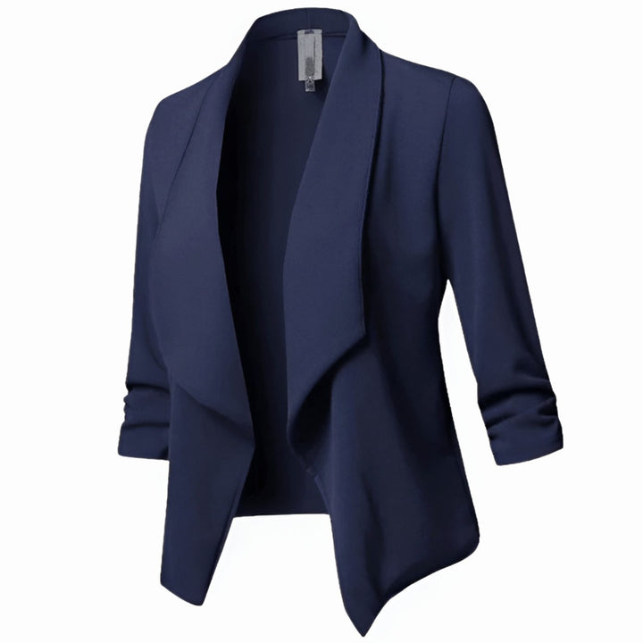 Women's Open-Front Ruched-Sleeve Casual Office Blazer - Blue