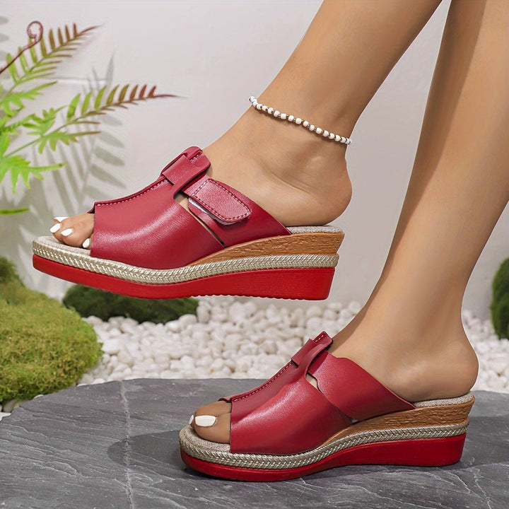 Women's Open-Toe Wedge Comfortable Sandals Hook-Loop Espadrille - Rood