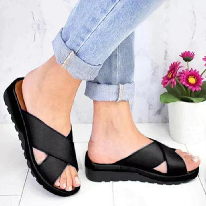 Women's Orthopedic Adjustable Cross-Strap Sandals - Black