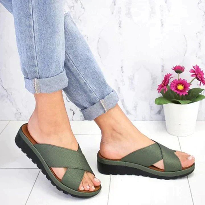 Women's Orthopedic Adjustable Cross-Strap Sandals - Green