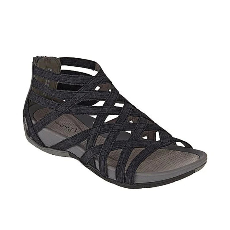 Women's Orthopedic Adjustable Strappy Flat Sandals - Black