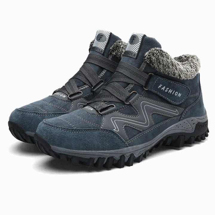Women's Orthopedic Ankle Boots Faux Fur Lug-Sole Winter Sneaker Boots - Blue