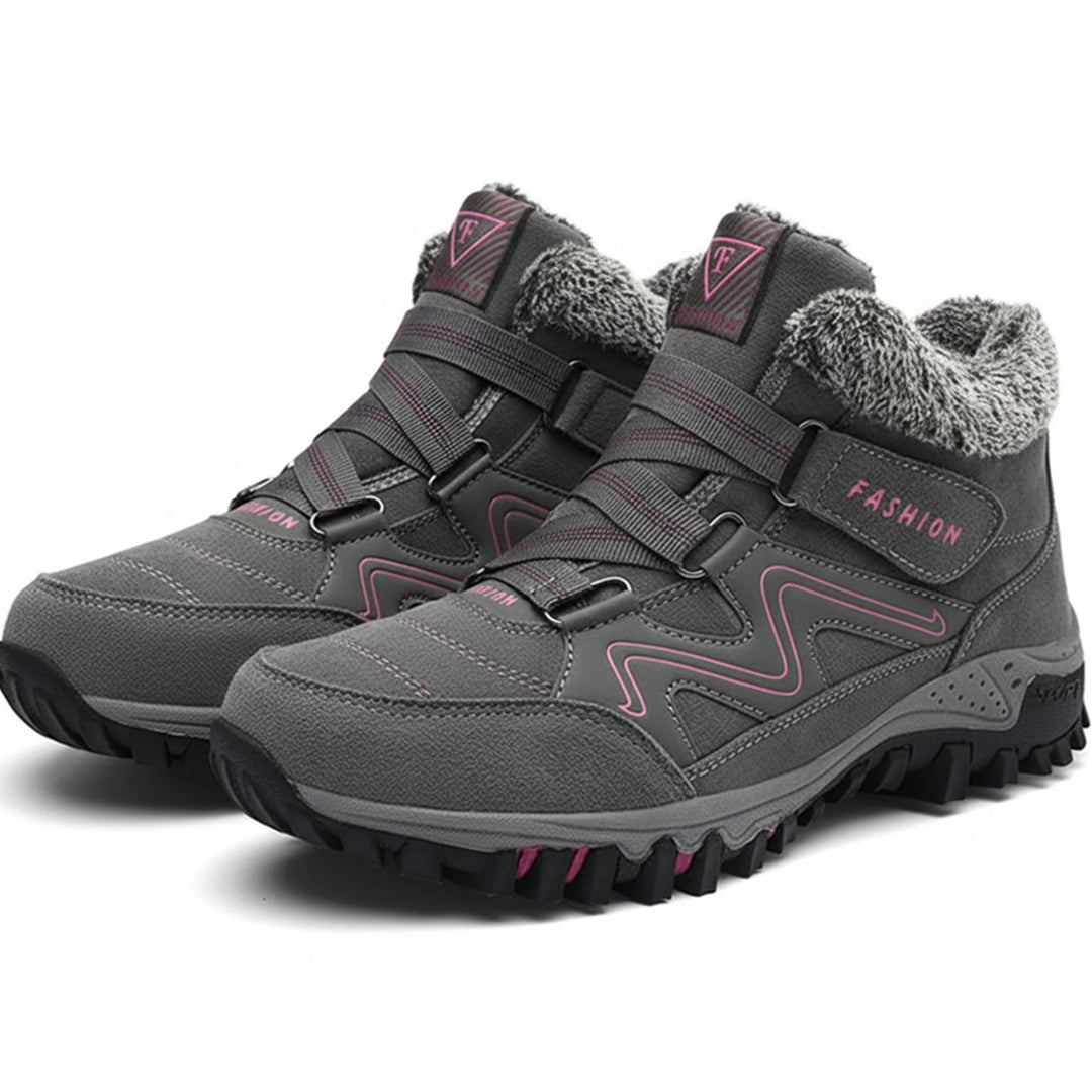 Women's Orthopedic Ankle Boots Faux Fur Lug-Sole Winter Sneaker Boots - Gray Pink