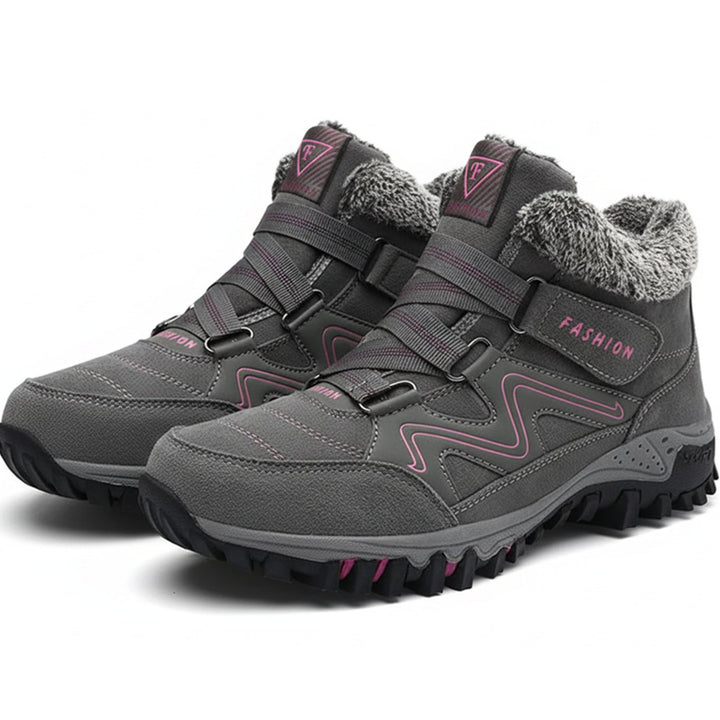 Women's Orthopedic Ankle Boots Faux Fur Lug-Sole Winter Sneaker Boots - Gray Pink