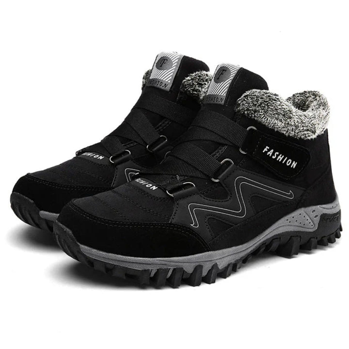 Women's Orthopedic Ankle Boots Faux Fur Lug-Sole Winter Sneaker Boots - Black