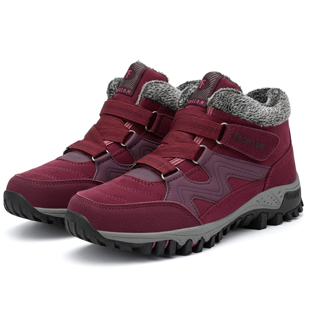 Women's Orthopedic Ankle Boots Faux Fur Lug-Sole Winter Sneaker Boots - Red