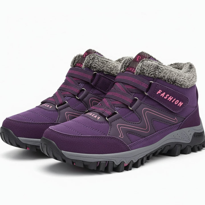 Women's Orthopedic Ankle Boots Faux Fur Lug-Sole Winter Sneaker Boots - Purple