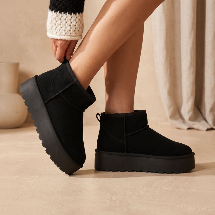 Women's Orthopedic Ankle Boots Platform Pull-On Lug Sole - Black