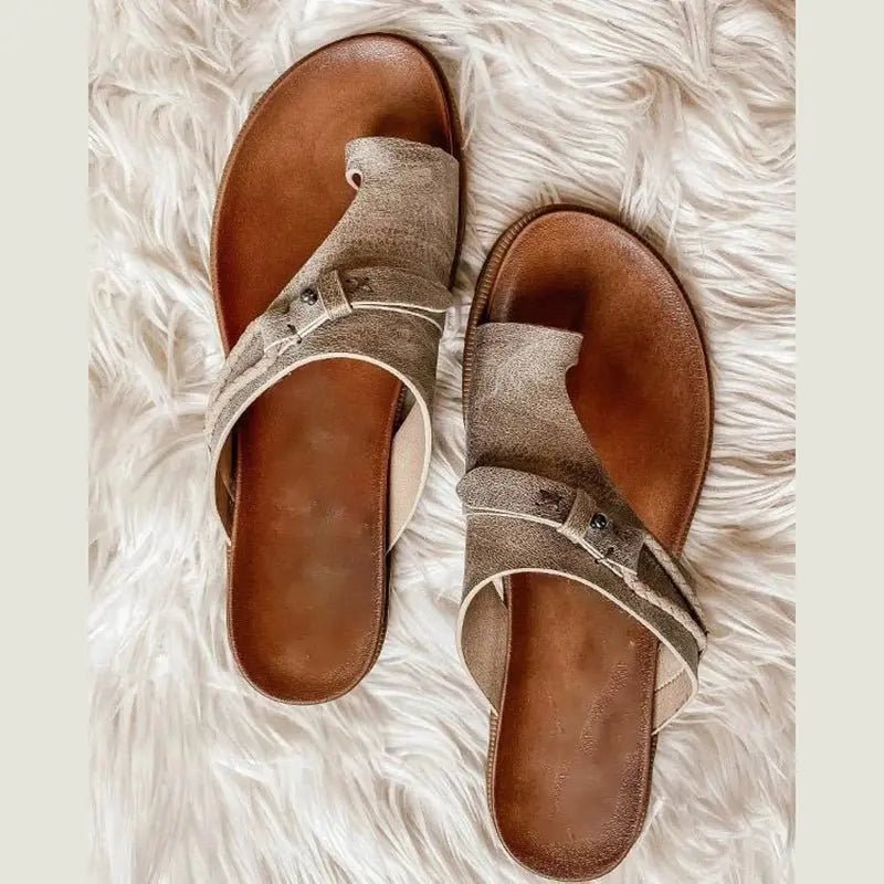 Women's Orthopedic Arch-Support Flat Thong Comfort Sandals - Khaki