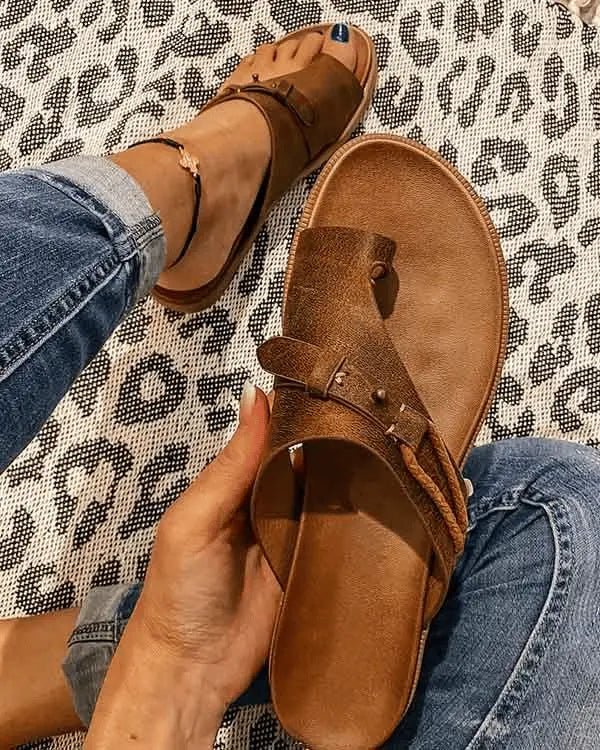 Women's Orthopedic Arch-Support Flat Thong Comfort Sandals - Brown