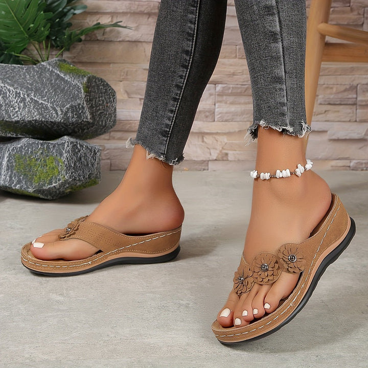 Women's Orthopedic Arch-Support Floral Wedge Thong Sandals