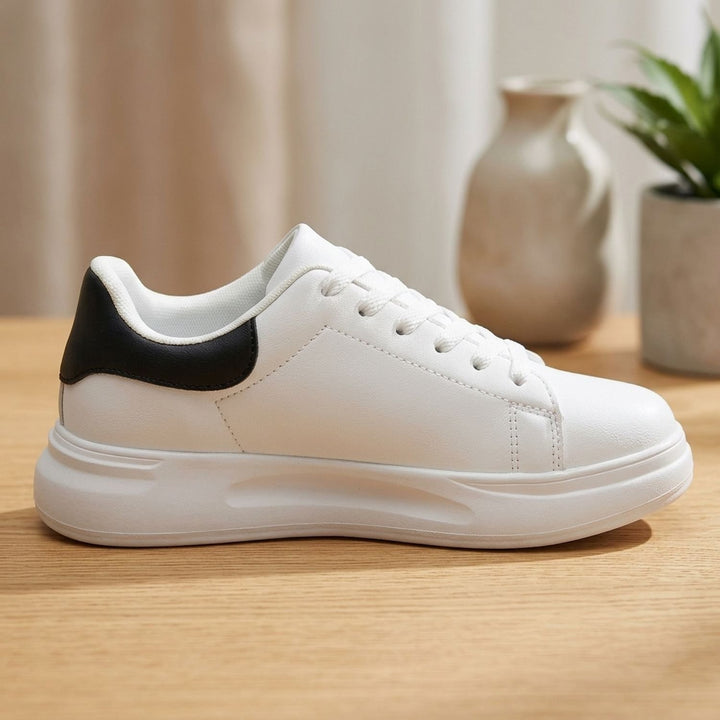 Women's Orthopedic Arch-Support Low-Top Platform Sneakers - White and Black
