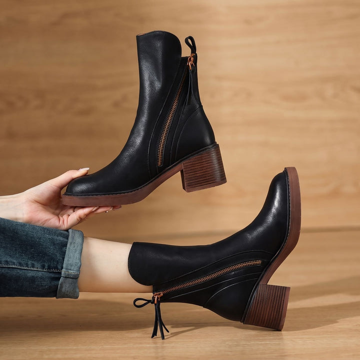 Women's Orthopedic Block-Heel Side-Zip Ankle Boots - Black