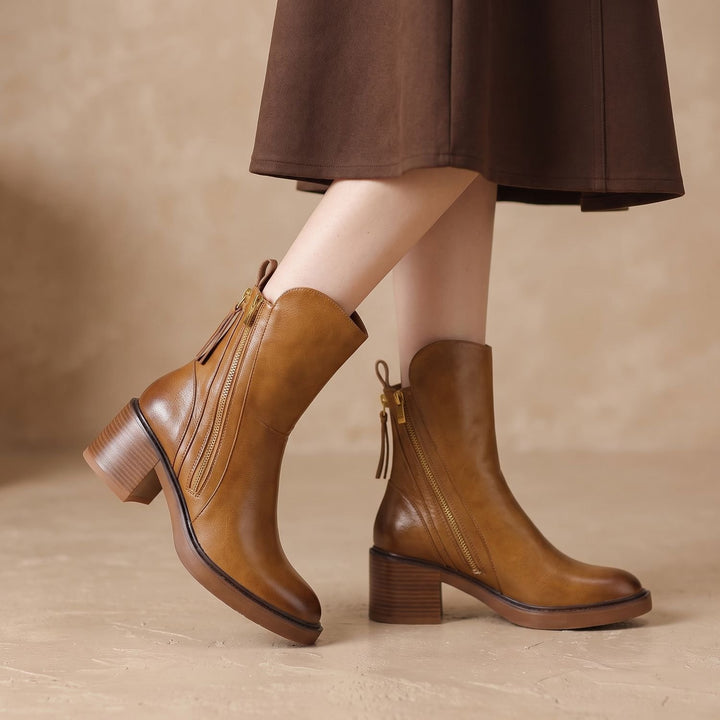 Women's Orthopedic Block-Heel Side-Zip Ankle Boots - Brown